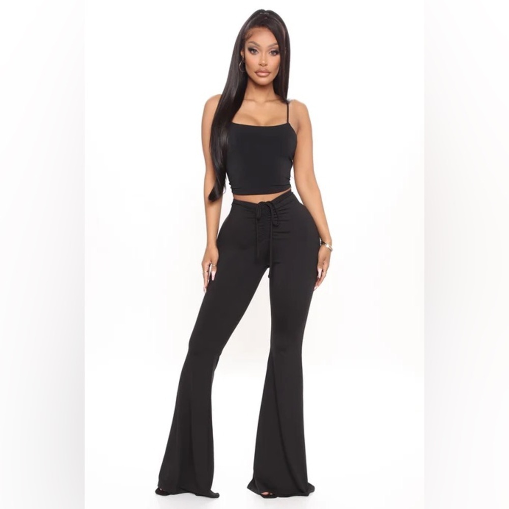 Fashion Nova Black High-Waist Flare Pants with Tie Waist